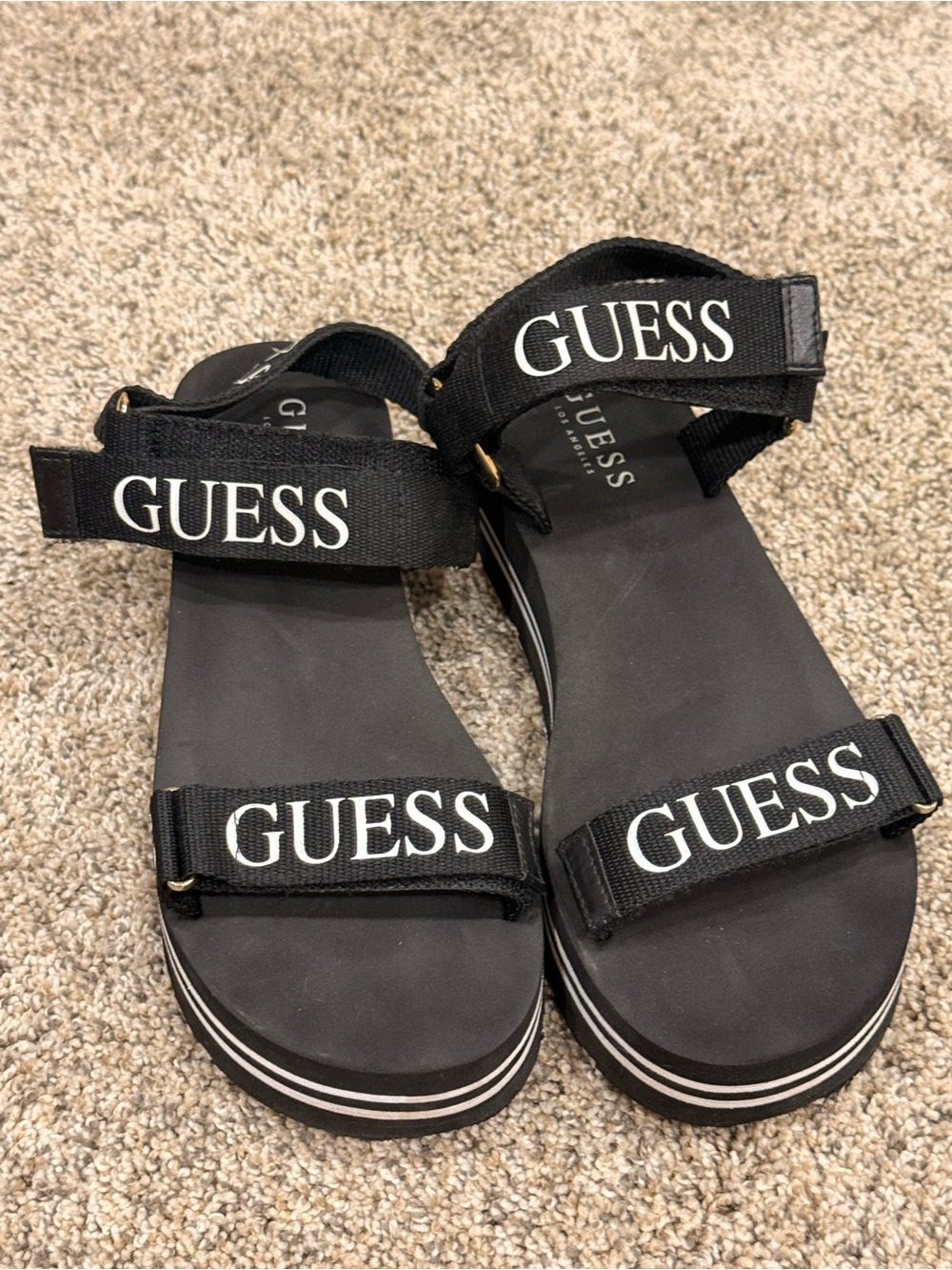 GUESS Black Logo Strap Platform Sandals
